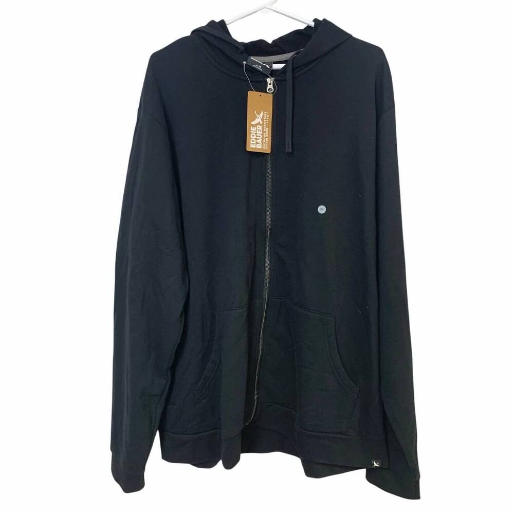NEW EDDIE BAUER men's camp fleece full zip super soft hoodie in black